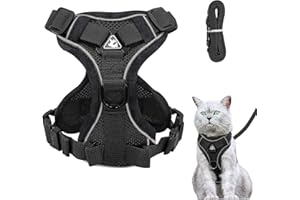 GRANTOP Pettorina regolabile per gatti, antiscoppio, con guinzaglio, pettorina morbida per gatti, cuccioli (nero, S)