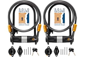 Via Velo 2 Bicycle U-Lock Set, Same Key System 4 Keyed Alike Keys, Heavy Duty, 14mm Shackle and 10mm x 1.8m Cable with Mounting Bracket for Road Bike Mountain Bike Folding Bike