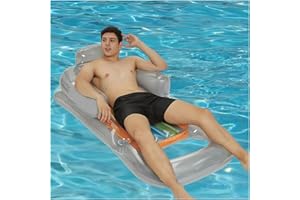 QuFrotty Inflatable Pool Floats For Adults With Headrest & Cup Holder, Large Inflatable Pool Lounger Raft Adult Size, Blue/Pearlescent Silver Pool Chair