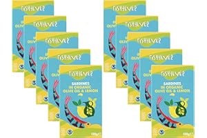 Fish 4 Ever - 10x 120g Whole Sardines in Organic Olive Oil & Lemon - Sustainably Fished. Tin Canned Food Rich in Omega-3, Ready Seasoned, Great for Lunch Meals (Pack of 10)