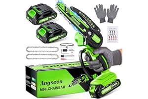Angseen Mini Motosega a Batteria Per Potatura con 2 Batterias, 850W 6 Pollici Sega a Batteria per Potatura con 2 Chains e Blocco di Sicurezza, Motosega Elettrica Per il Taglio del Legno e Giardinaggio