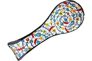 HeraCraft Repose-cuillère peint à la main – 24,5 cm – Porte-cuillère élégant en céramique avec motif tulipe ottomane – Idée cadeau pour anniversaire, pendaison de crémaillère, etc
