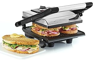 ‎BELLA bella Panini-Presse, Sandwichmaker und elektrischer Indoor-Grill mit doppelten antihaftbeschichteten Platten, höhenverstellbarem Deckel und abnehmbarer Auffangschale, Edelstahl, 1400 Watt