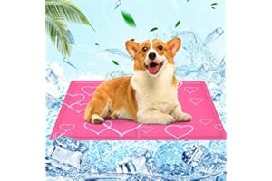 AHYDFSR Tapis rafraîchissant pour Chien et Chat (40 x 50 cm), Tapis Frais Durable en Gel Non Toxique et Auto-Refroidissement, Coussin Auto-refroidissant, pour Les Chaudes Journées D'été, Coeur Rose