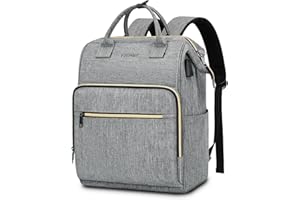 Ytonet Laptop Backpack Women, Backpack Womens Ladies Backpack Rucksack Wide Open Top with USB Port for 15.6 inch Laptop Work Bag for Women Water Resistant Gifts Teacher School College Travel, Grey