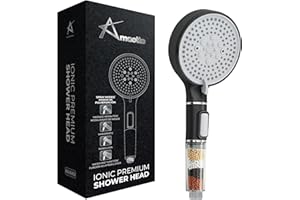Alcachofa de Ducha Ionica | Cabezal Ahorro 30% Agua | 200%+presiòn | 5 modos spray lluvia masaje mixto nebulizado | Fácil Instalación | Filtración Avanzada | Amaotto (Enu Black- Negro)