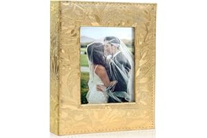 Rdylymx Photo Album 4x6 100 Pockets Photos, Small Capacity Photo Book Premium Leather Cover Mini Picture Albums With Front Window for Family Wedding Anniversary Baby Holiday(Gold)