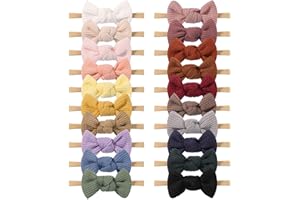 jollybows 20PCS 3.2" Baby Girls Waffle Headbands Hair Bows Stretchy Nylon Hairbands for Newborn Infant Toddler Hair Accessories