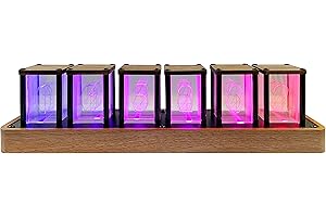 Lonyiabbi Nixie Röhrenuhr, elektronische LED-Leuchtensimulation, Retro, modern, Holz, 5 V, USB-betrieben, Heimdekoration, Geschenk (Keine Montage erforderlich, 6 RGB)