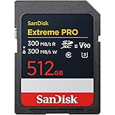 SanDisk Extreme PRO 512 GB SDXC UHS-II kart, 300 MB/sn'ye kadar okuma hızı ve yazma hızı, V90,8 K kartın profesyonel performa