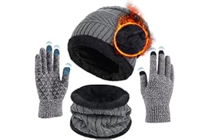 Aisprts Cappello Invernali Uomo Cappelli da Invernale Sciarpa Uomo Guanti Invernali Guanti Touch Screen Guanto Invernale 3 Pezzi