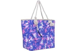 DonDon Borsa da spiaggia grande con chiusura zip 58 x 38 x 18 cm Shopper palme rosa e blu Miami Florida
