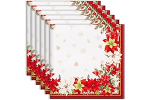 Arquiel Servilletas de Navidad Tela de Cocina, Servilletas de 6 de Tela 100% Algodón Flor de la Navidad Suaves Cómodas Lavables Reutilizables Servilletas de Mesa para Cenas Familiares, Festival