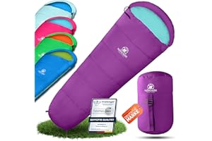 ‎NORDBÄR NORDBÄR® Kinderschlafsack für Jungs & Mädchen bis 145 cm Körpergröße | Innenfutter aus 100% Baumwolle | Mumienschlafsack leicht & warm | Kinder Outdoor Schlafsack [1200g] | Camping Kinderschlafsäcke