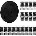 11 Yards Nylon Heavy Webbing Straps, 20 Sets Flat Side Release Buckles and Tri-Glide Slides for Backpack Webbing Tape Repairing DIY Luggage Strap Pet Collar(1 Inch Wide)