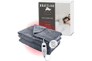 Kraftline Elektrische Heizdecke, 180x130 cm, Waschbar, mit 10 Heiz und Zeit Einstellungen XXL Heizdecke, Automatische Abschaltung, Flanellwolle wärmend (grau)
