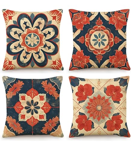 Boho Kissenbezug-Set (4er) – Samt, Abstraktes Design, Mit Reißverschluss, 50x50 Cm Für Sofa & Wohnzimmer