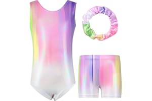 Hovershoes Gymnastics Leotards for Girls Long Sleeve/Sleeveless Sparkle Ballet Dance Athletic Leotard Biketard with Shorts Set Gymnastics Practice Bodysuit Outfits