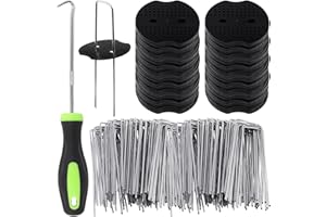Glarks Kit d'agrafes de piques de jardin de 101pcs, agrafes de paysage en forme de U de 50pcs 150mm, joint de fixation de 50pcs avec crochet de sélection de 1pcs