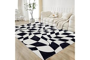 USTIDE Large Size Black and White Checkered Rug Indoor Area Rug Fluffy Rug for Girls Room Cute Washable Rugs for Bedroom Living Room Nursery Room Teen Dorm, 120x180cm