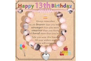 HEEYA Gifts for 6-16 Year Olds Girls, Pink Zebra Natural Stone Bracelet Friendship Bracelets with Box and Card for Daughter/Granddaughter/Niece/Best Friends Birthday Gifts