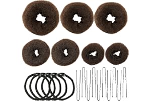 SZXMDKH Machine à pain donut, machine à chignon 7 pièces marron, ensemble en forme d'anneau, avec 10 pinces en forme de U, 5 cordes à cheveux élastiques.