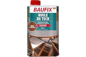 Baufix Huile de Teck teck, satinée mate, 1 litres, Huile pour bois, Huile pour bois de teck et autres bois durs, pour intérieur et extérieur, et protection contre le grisaillement