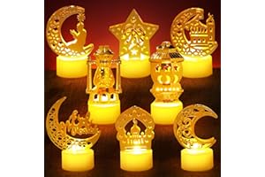 Weewooday 8 Pcs Ramadan Lantern Lights Mini Eid Mubarak LED Candle Lantern Decoration Happy Eid Hanging Lanterns Ramadan Decorative Lanterns for Muslim Eid Mubarak Theme Party Table Decorations