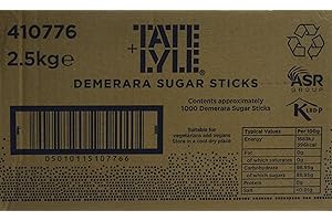 Tate & Lyle - Fairtrade Demerara Brown Sugar Sticks - Fruity, Sweet-Spiced Crystals with Crunch - For Hot & Cold Drinks, Baking and Toppings - 1000 x 2.5g