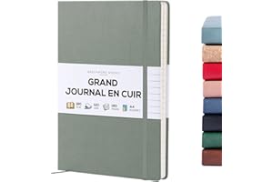 Beechmore Books Carnet ligné – XL A4 vert olive 160 pages lignées 21,1 x 14,7 cm | Journaux quotidiens en cuir rigide pour écrire – Papier crème épais 120 g/m² | Cadeaux pour homme et femme