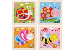CFL PRO Puzzles en Bois Jouets Montessori Lot de 4 Puzzles Animaux de 9 Pièces Chacun. Parfait pour L'éducation et L'apprentissage des Tout Petits Garçon Fille et Cadeau Enfants (Les Insectes rigolos)