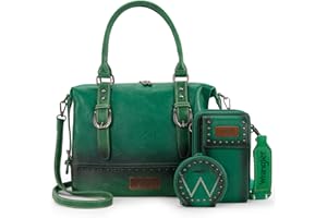 Wrangler 3Pcs Doctor Bag Sets for Women Top-handle Satchel Bag with Cell Phone Handbags and Coin Purse, Jet Elf Green