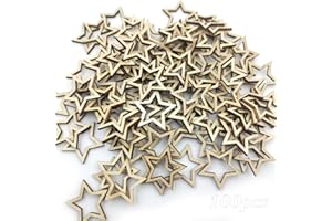 behone 100 pcs Holzstern Scheiben, Holzstern Form Tags, Mini Stern Verschönerungen für Weihnachten Hochzeitsdekoration Party DIY Handwerk Tisch Streuung Dekoration
