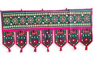 Original Kikan Arazzo in cotone fatto a mano, da appendere alla parete o alla porta, in stile etnico, con elefante, stile indiano, mantovana per finestra, 94 x 35 cm (verde foresta)