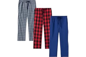 JupiterSecret Mens Pyjama Pants Set Flannel Cotton Plaid Sleep & Lounge Pants, PJ Bottoms with Pockets and Button Fly