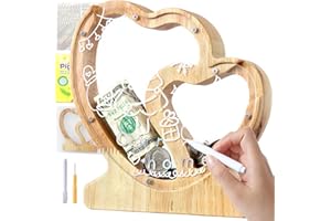 Lakpopya Salvadanaio in Legno per Bambini Salvadanaio Lettre Personalizzato di A-Z Salvadanaio Apribile Trasparente per Decorazione Regalo Battesimo (Cuore-2)