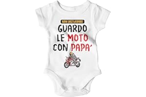STAMPATEK Body Neonato Festa del papà Bodino Guardo Le Moto con papà Tutina Bimbo Manica Corta Idea Regalo Nascita