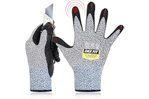 DEX FIT Level 5 Cut Resistant Gloves Cru553, 3D Comfort Stretch Fit, Power Grip, Durable Foam Nitrile, Smart Touch, Machine Washable, Thin & Lightweight, Grey 9 (L) 1 Pair
