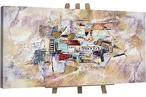 YS-Art Abstrakt Stil Acryl Gemälde auf Leinwand Fortschritt handgemalt Wandbilder Wohnzimmer modern Architektur Wohndekor Bilder Büro echte Kunstwerke gerahmt 120x60 cm