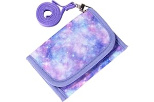 Choco Mocha Brustbeutel für Kinder, Geldbeutel für Mädchen mit Münzfach - Kinder Portemonnaie, Sichtfach, 3 Ersatz-Lanyard & 3 Geschenkbox, Galaxie