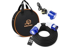 Luigi's 14 Metre Mains Extension Cable with Fly Lead Converter & Waterproof Carry Case - Long Electrical Hook Up Adapter for Caravans, Campervans & Motorhomes - 16A, 230V, 3 Pin, 1.5mm