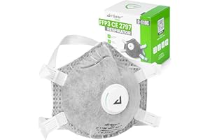 AirGearPro Mascarilla FFP3 con Válvula • Protección contra Polvo Fino • Carbón Activo • Respirador para Pintura y Construcción • Certificada CE • 5 Unidades