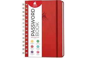 Clever Fox Password Book Spiral – Internet Address Log Book with Alphabetical Tabs, Password Keeper & Organizer - Medium 15.5x19.6cm (Red)