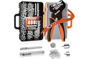 Pince à Oeillets, Preciva 6+10mm Tête de remplacement Pince à Oeillet Magnétique avec 400 Oeillets et 2 Ciseaux de Perforation Boîte à Outils, Pince à Cliquet pour Baffiches, Bannières en PVC