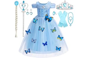 SACBRZZ Deguisement Reine Des Neiges Elsa, Robe Reine Des Neiges, avec Ensemble de 8 Couronne,Baguette De Fée, Robe Princesse Fille 4 Ans 5 6 7 8, pour Halloween Cosplay,Anniversaires