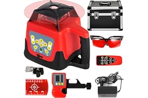 BuoQua Nivel Láser Auto-nivelante Rojo, 250 m Máximo Rango Nivel de Láser Rojo, IP54 Láser Rotatorio Nivel de Láser Impermeable Temperatura de -20 °C - 45 °C para Construcción