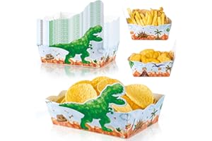 WERNNSAI Vassoi per snack a forma di dinosauro, 24 pezzi, decorazioni per feste di compleanno, snack, per ragazzi, cinema, serate, scatole di carta per alimenti, popcorn, nachos, vassoi da portata per feste di