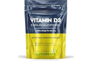 RIGHT CHOICE SUPPLEMENTS Vitamin D3 1000iu - 1 Year Supply, 365 Easy-Swallow VIT D Tablets, Vegetarian, Optimal Strength Immune Support Supplement