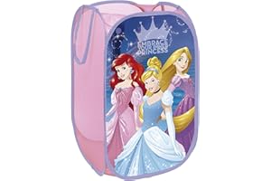 Superdiver - Contenedor plegable de Princesas Disney, Licencia Oficial Disney: Para guardar y almacenar juguetes y ropa - 36x36x58 cm - Fácil de guardar. Perfecto para niños y niñas.