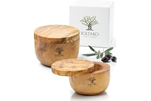 SOLTAKO Portaspezie in legno d'ulivo, zuccheriera e saliera, Contenitori da cucina, condimento, barattolo per spezie Ø 10 cm
